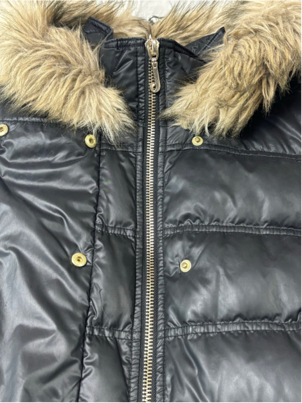 Women's Vintage Juicy Couture Y2K Black Puffer Coat with Faux Fur Hood Size XL - Picture 9 of 10